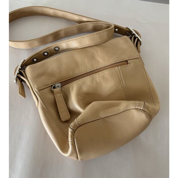 Tan Aurielle Genuine Leather Over the Shoulder Bucket Bag - Picture 3 of 5